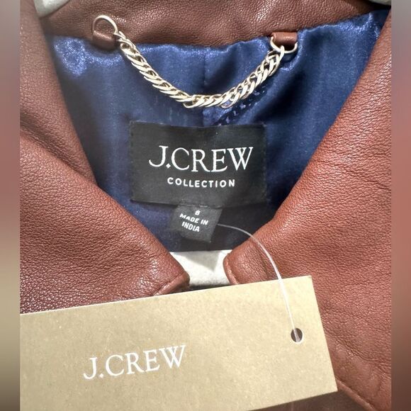 NWT $650 J CREW Collection leather shirt-jacket in Grizzly Brown - Picture 11 of 13
